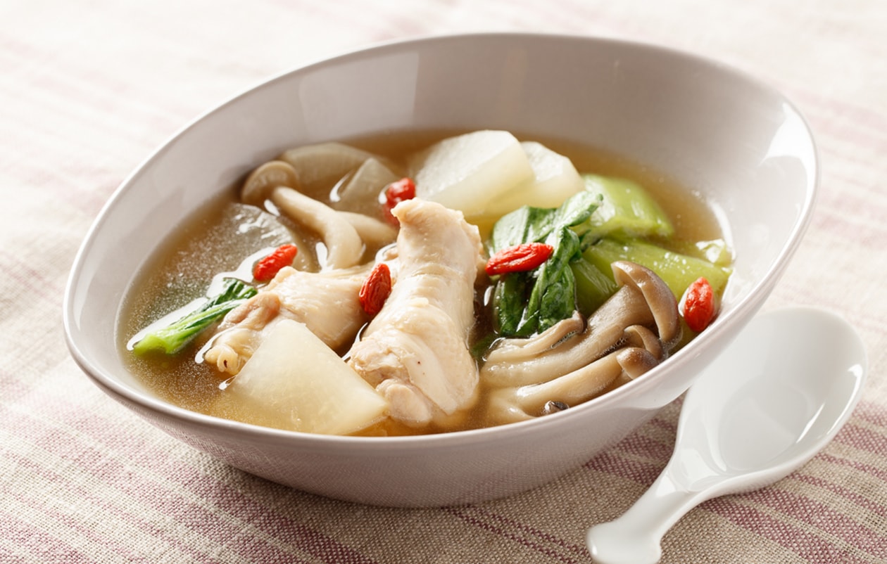 鶏肉からしみ出す自然なダシで カラダほっこりあたたまる 鶏手羽と大根の中華風スープ 健康レシピ ダイエット サワイ健康推進課